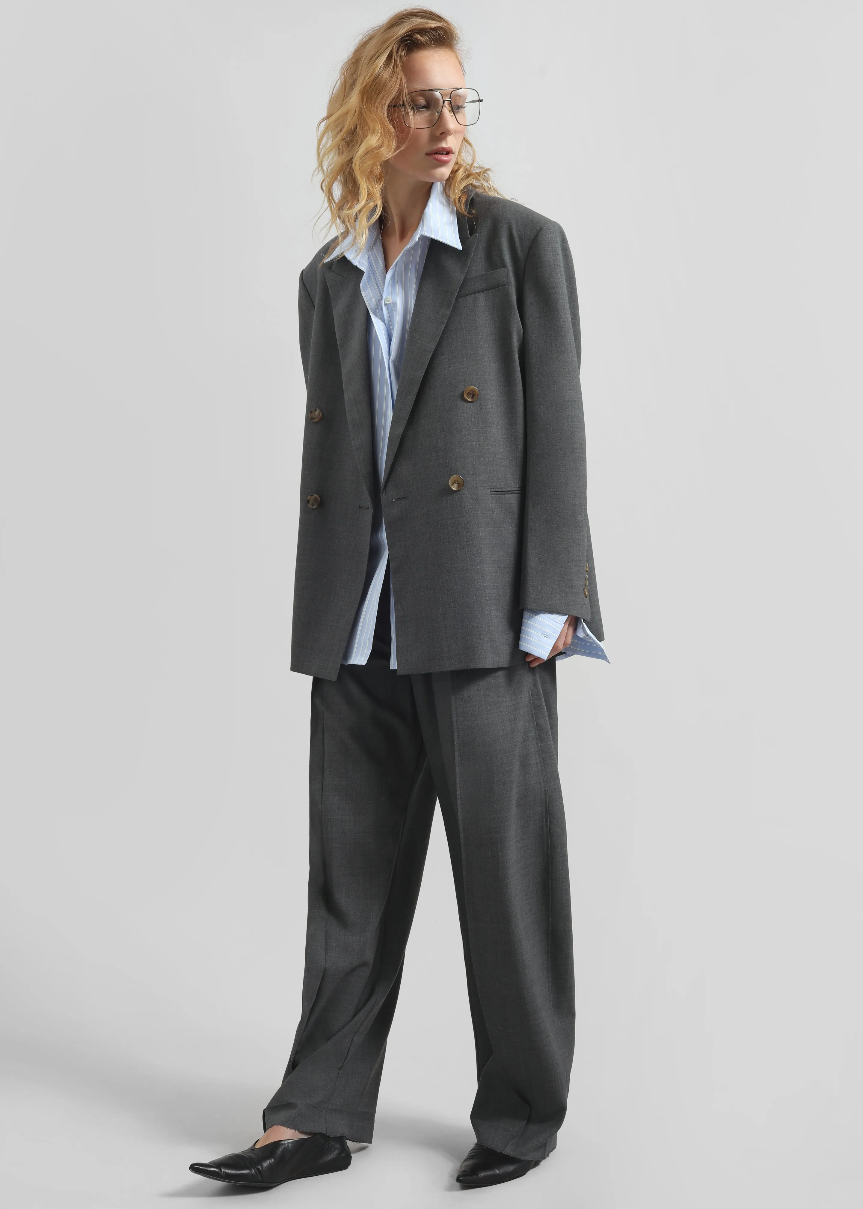 Salpar Double-Breasted Blazer - Dark Grey Melange