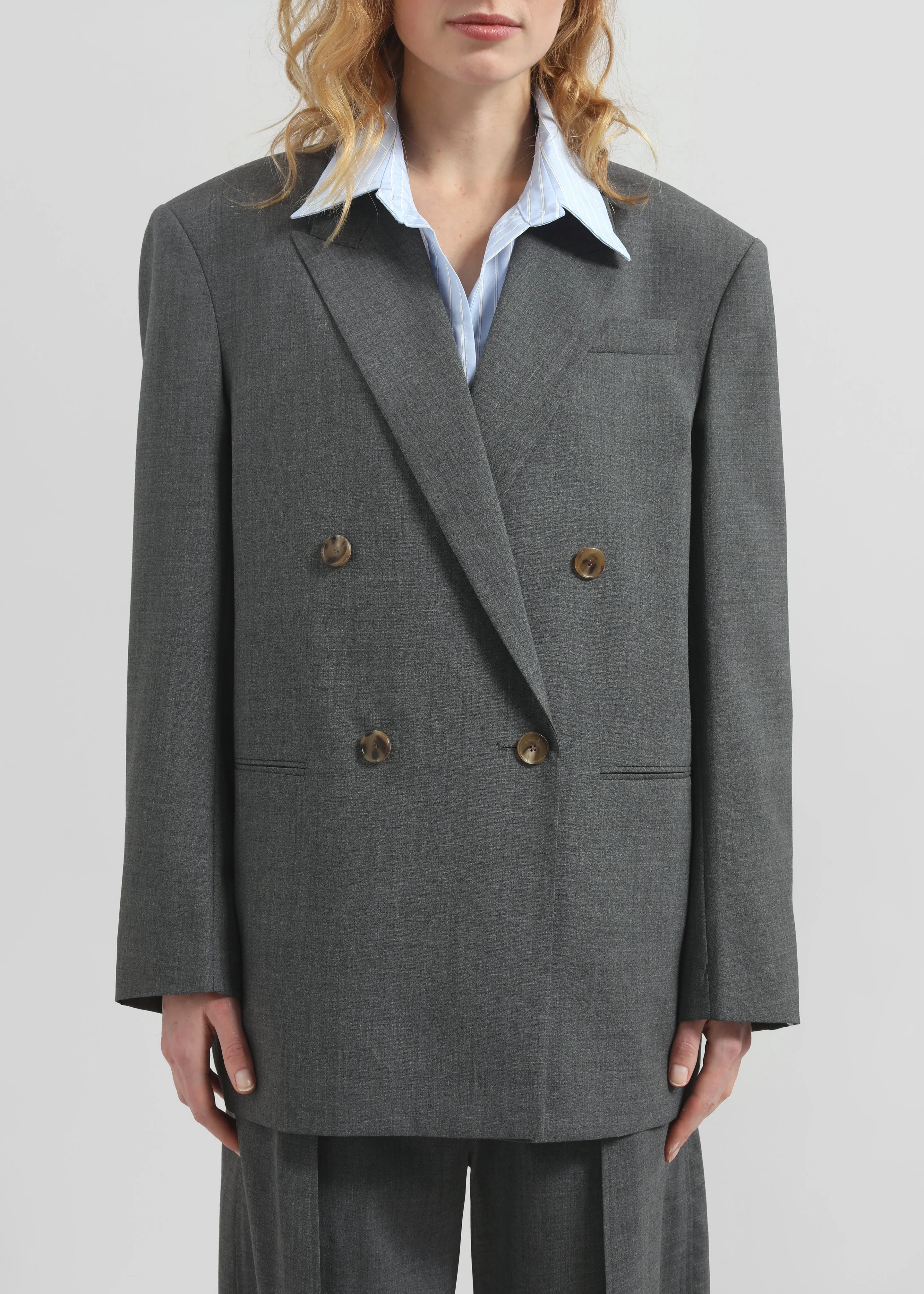 Salpar Double-Breasted Blazer - Dark Grey Melange