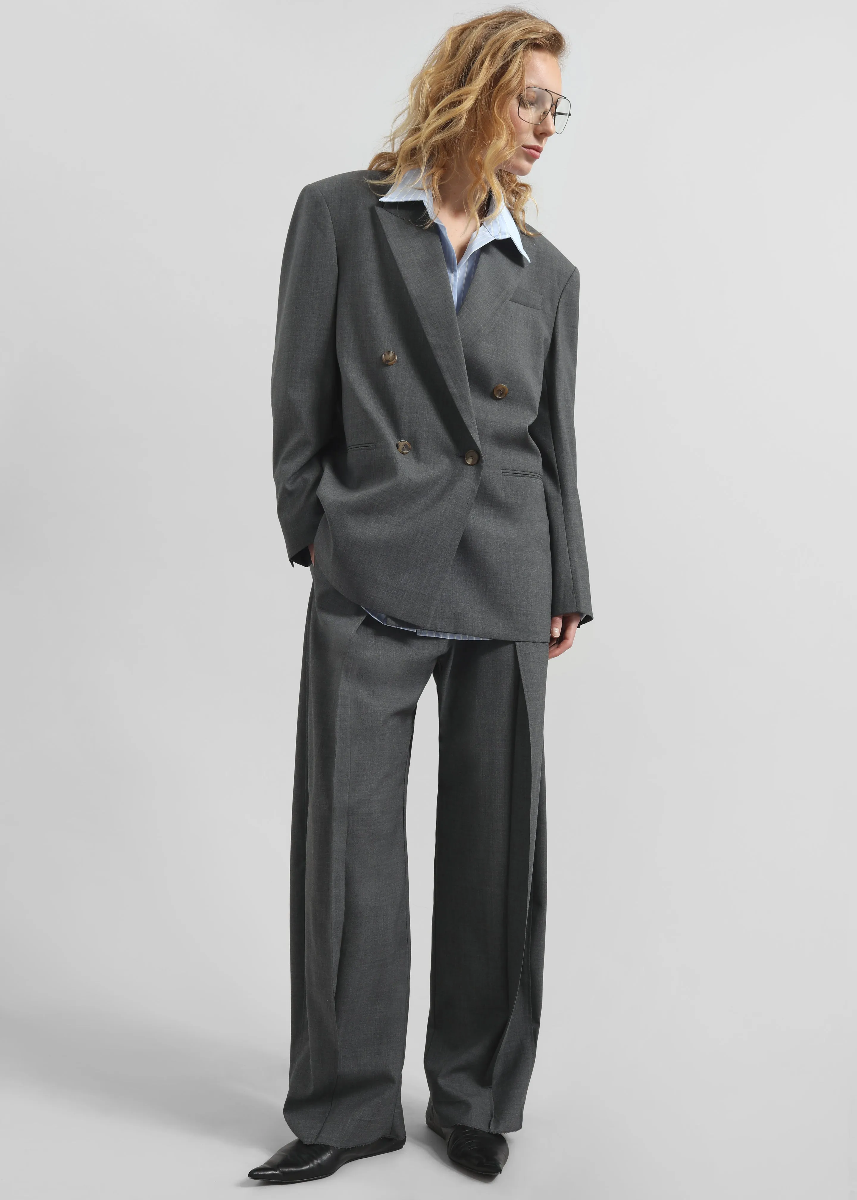 Salpar Double-Breasted Blazer - Dark Grey Melange