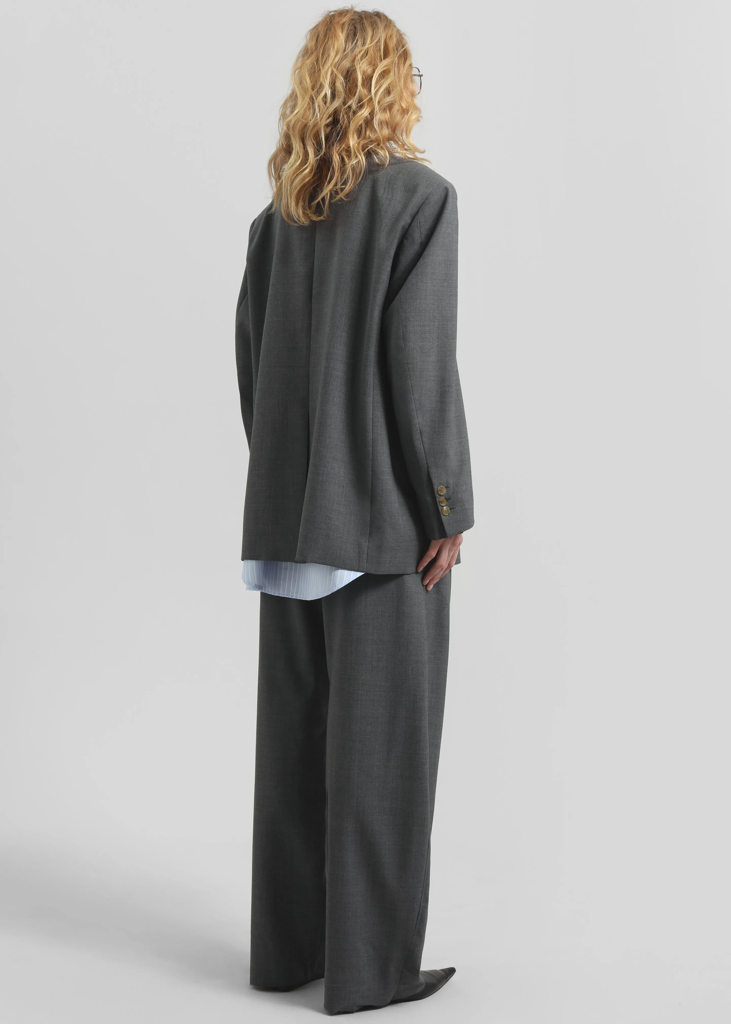 Salpar Double-Breasted Blazer - Dark Grey Melange