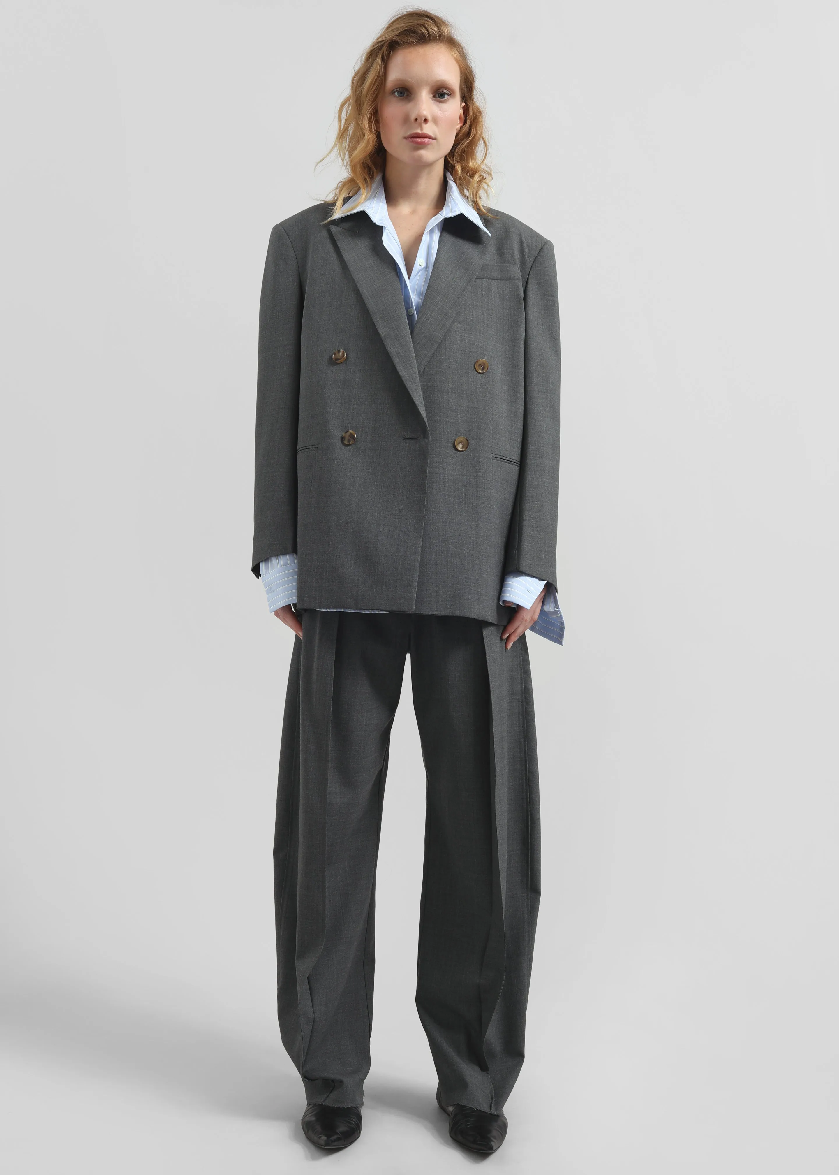 Salpar Double-Breasted Blazer - Dark Grey Melange