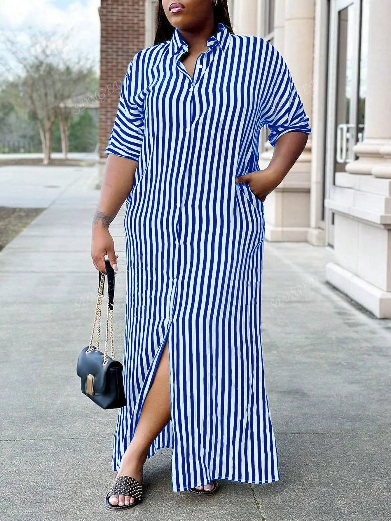 Sassy Print Button Down Shirt Dress