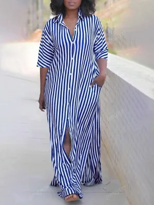 Sassy Print Button Down Shirt Dress