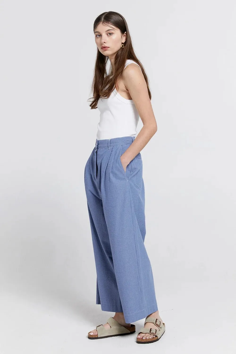 Seersucker Workwear Pants | Blue