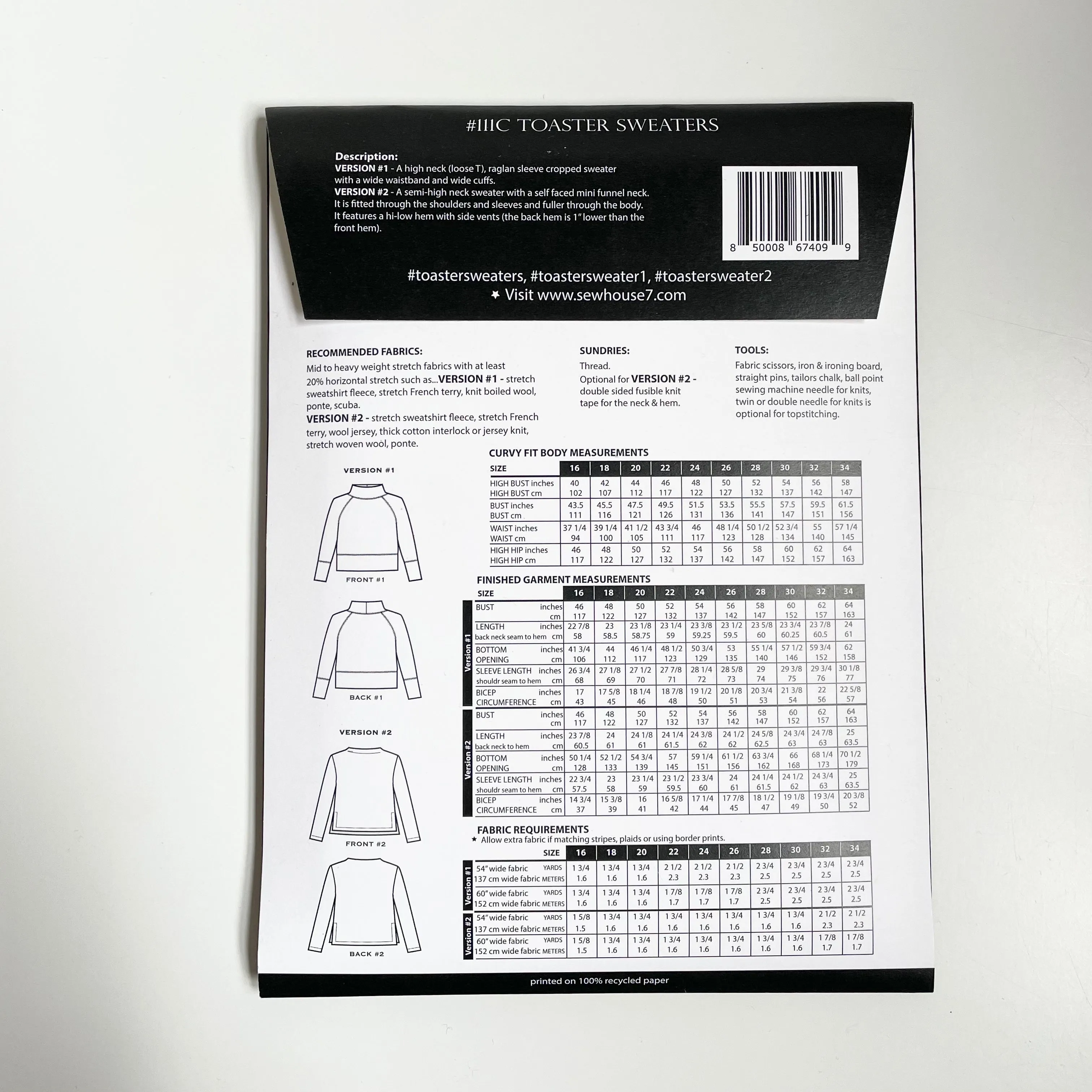 Sew House Seven Patterns : The Toaster Sweater - Curvy