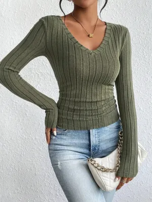 Sexy V-Neck High-Grade Spice Sweater Knitted T-shirt Women