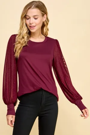 Sheer Glitter Sleeve Top