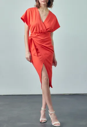 Short Sleeve V Neck Wrap Dress