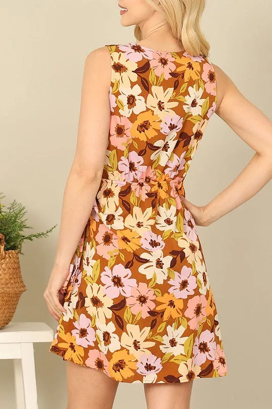 Side Tie Wrap Floral Dress
