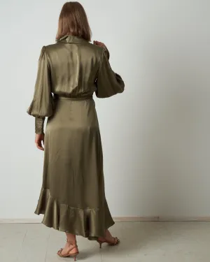 silk wrap midi dress - fennel