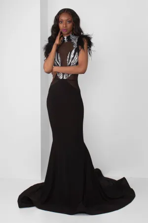 Silver Sequin Sweetheart Illusion Gown (Black)