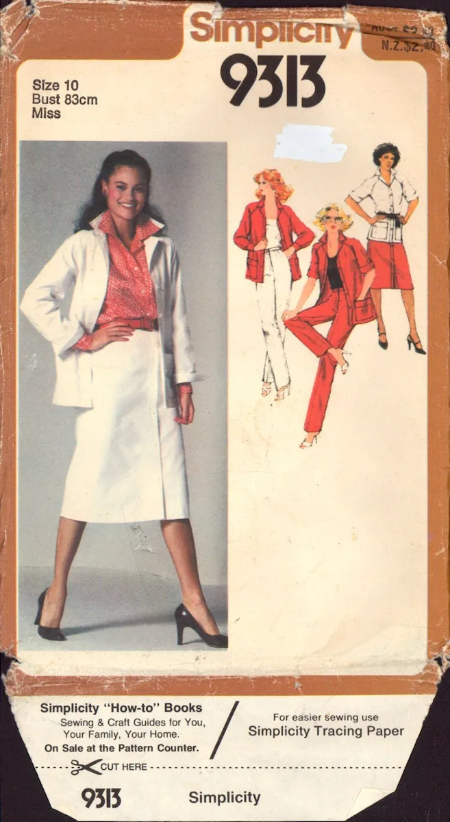 Simplicity 9313 Misses' Slim Skirt, Unlined Raglan Sleeve Jacket and Straight Leg Pants, Uncut, Factory Folded Sewing Pattern Size 10
