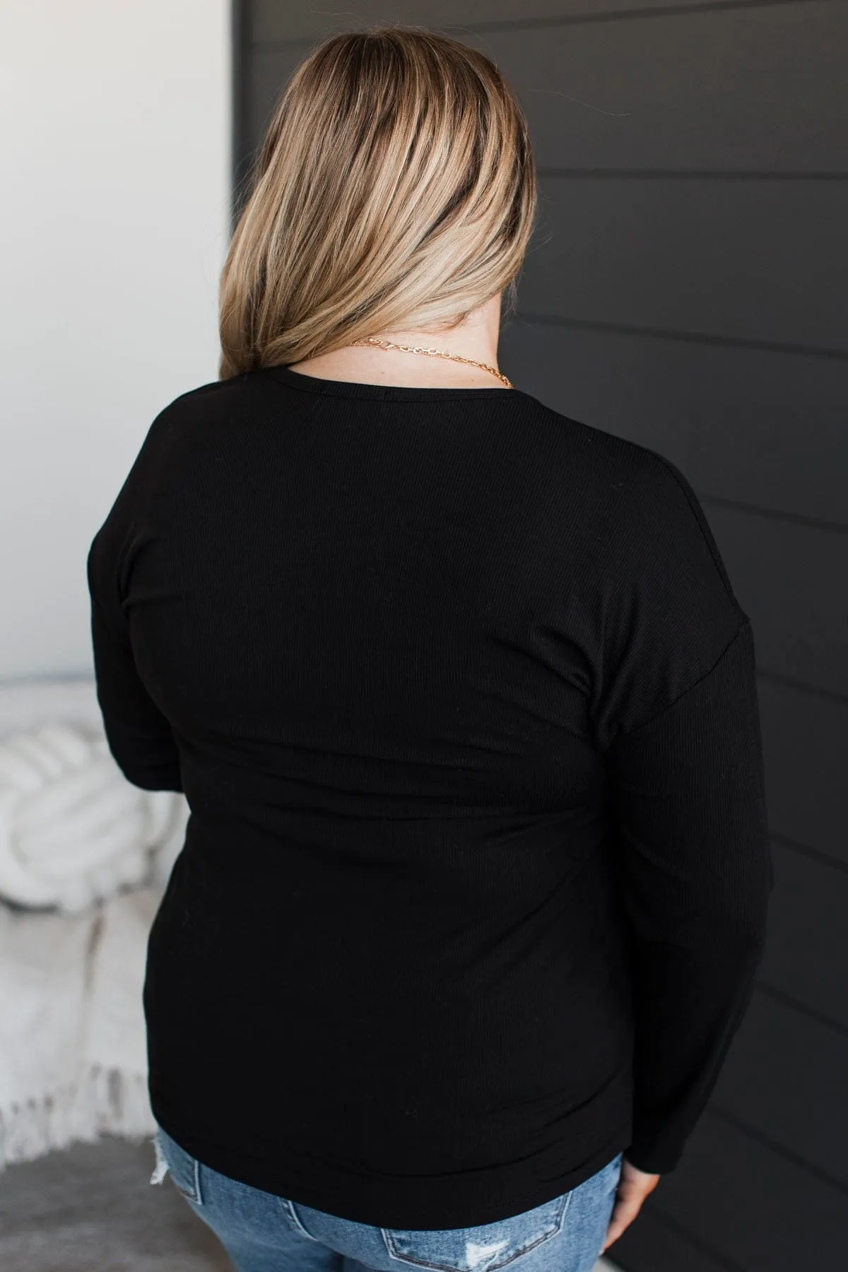 Sincere Wishes Long Sleeve Top- Black