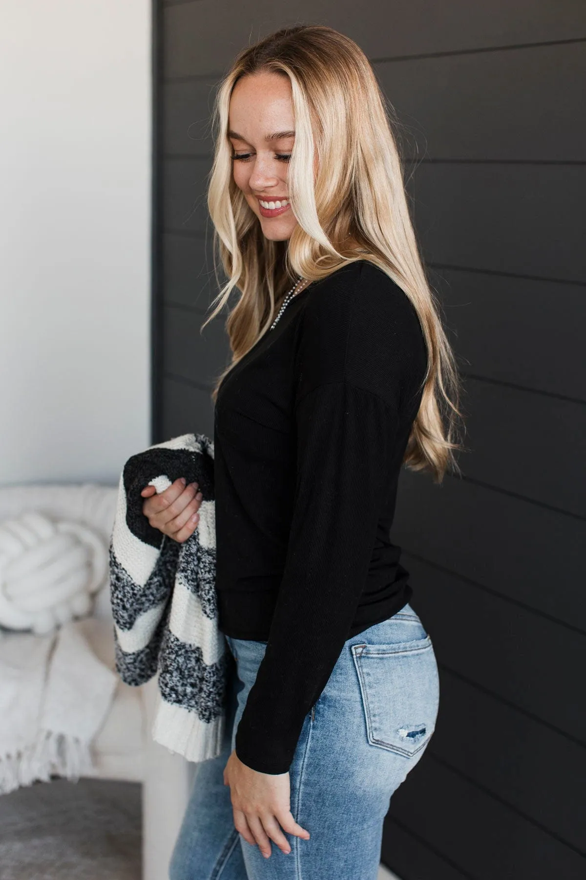 Sincere Wishes Long Sleeve Top- Black