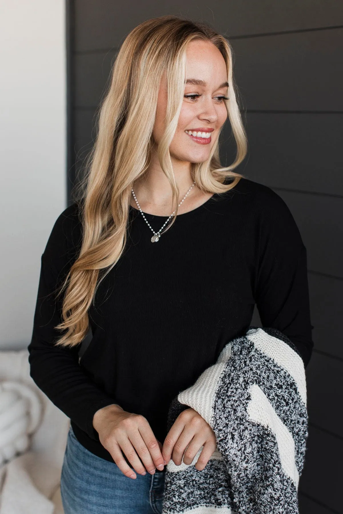 Sincere Wishes Long Sleeve Top- Black