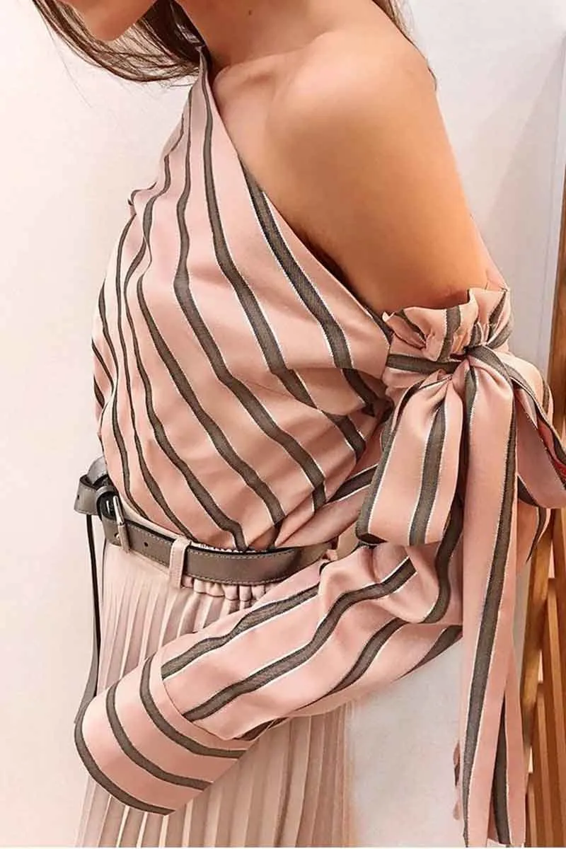 Slanted Shoulder Striped Top