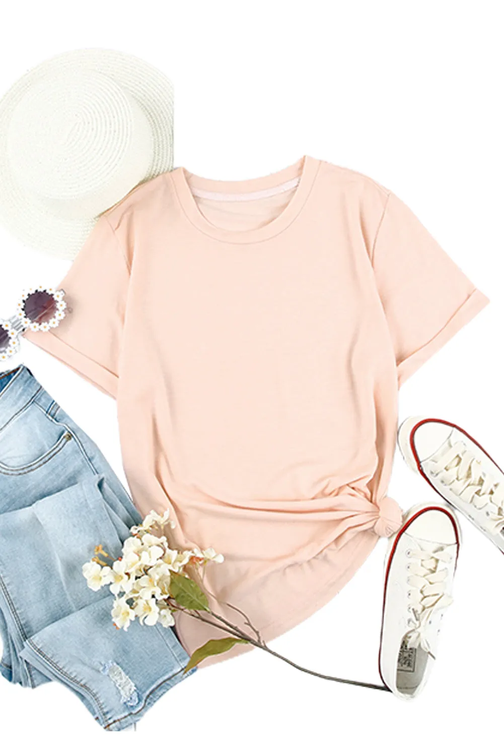 Solid Color Crew Neck Tee