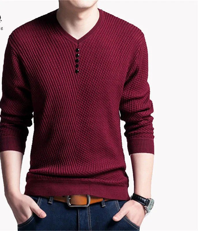 Solid Color Pullover Men V Neck Sweater Men Long Sleeve Shirt Mens Sweaters Wool Casual Dress Cashmere Knitwear Pull Homme