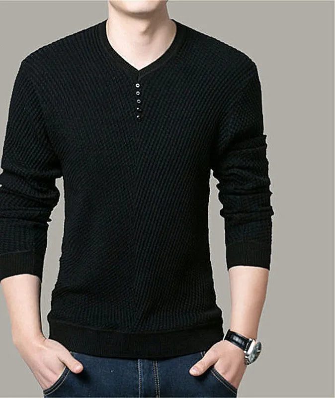 Solid Color Pullover Men V Neck Sweater Men Long Sleeve Shirt Mens Sweaters Wool Casual Dress Cashmere Knitwear Pull Homme