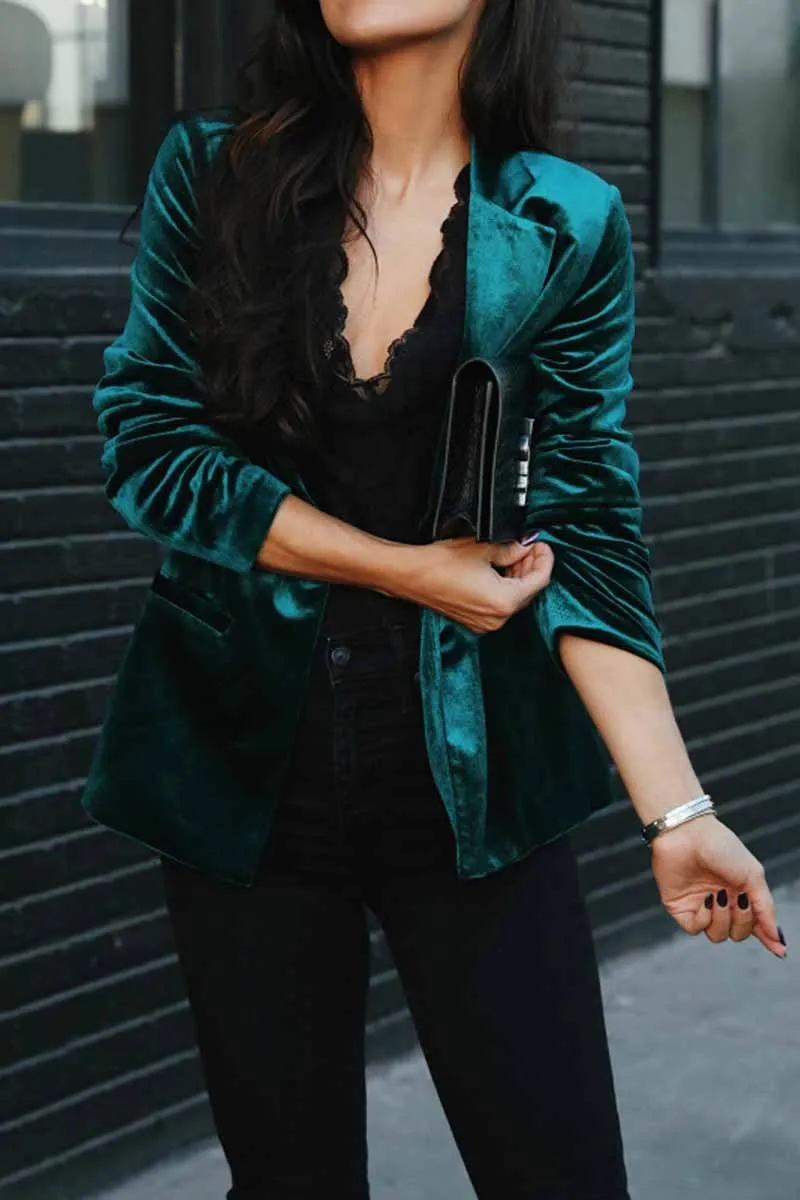 Solid Color Slim Long-Sleeved Suede Blazer Tops ( 3 Colors)