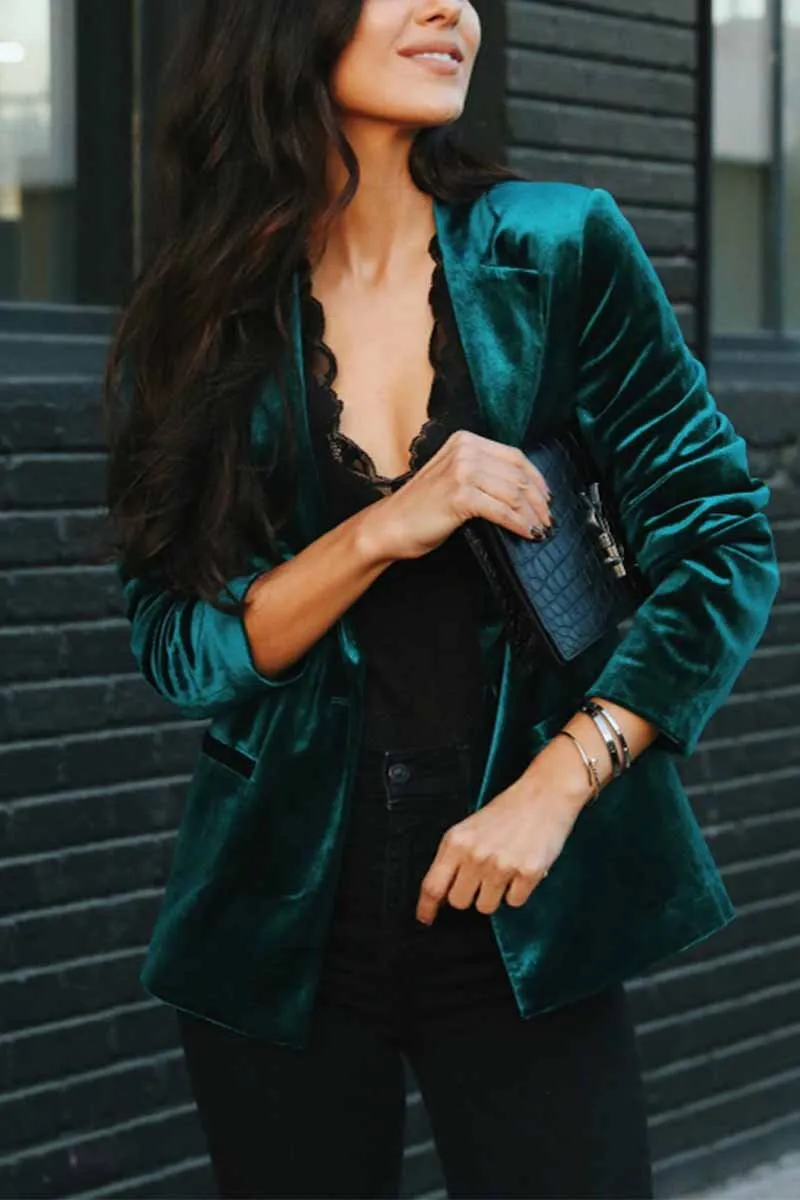 Solid Color Slim Long-Sleeved Suede Blazer Tops ( 3 Colors)