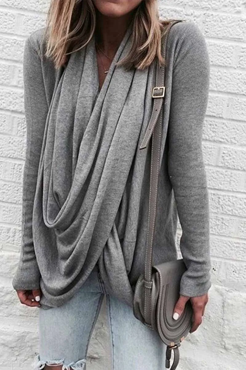 Solid Long Sleeve Drape Top(2 Colors)