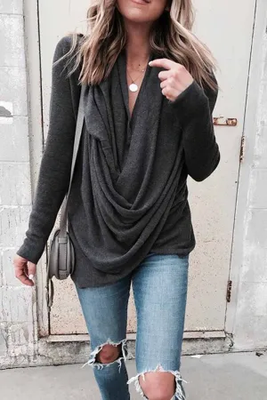 Solid Long Sleeve Drape Top(2 Colors)
