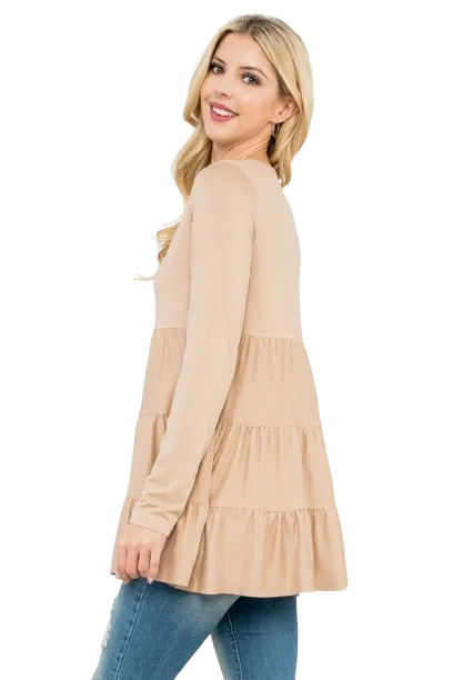 Solid Long Sleeve Tiered Top Taupe - Pack of 4