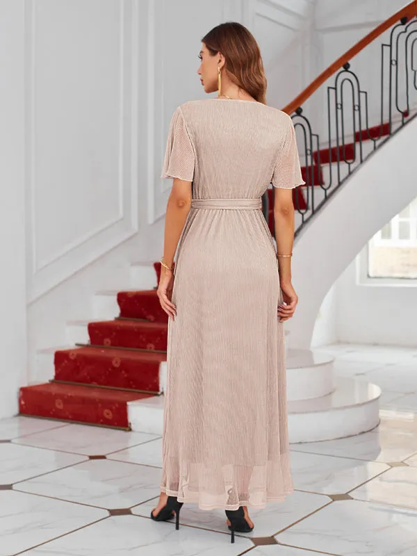 Sparkling V-Neck Maxi Dress with Wrap and Strappy Design