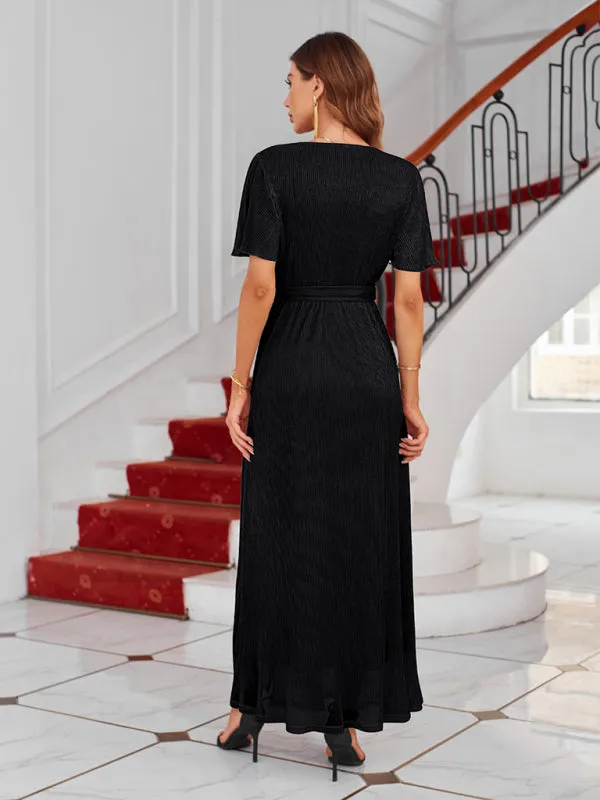 Sparkling V-Neck Maxi Dress with Wrap and Strappy Design