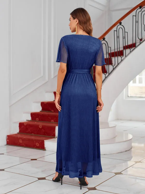 Sparkling V-Neck Maxi Dress with Wrap and Strappy Design