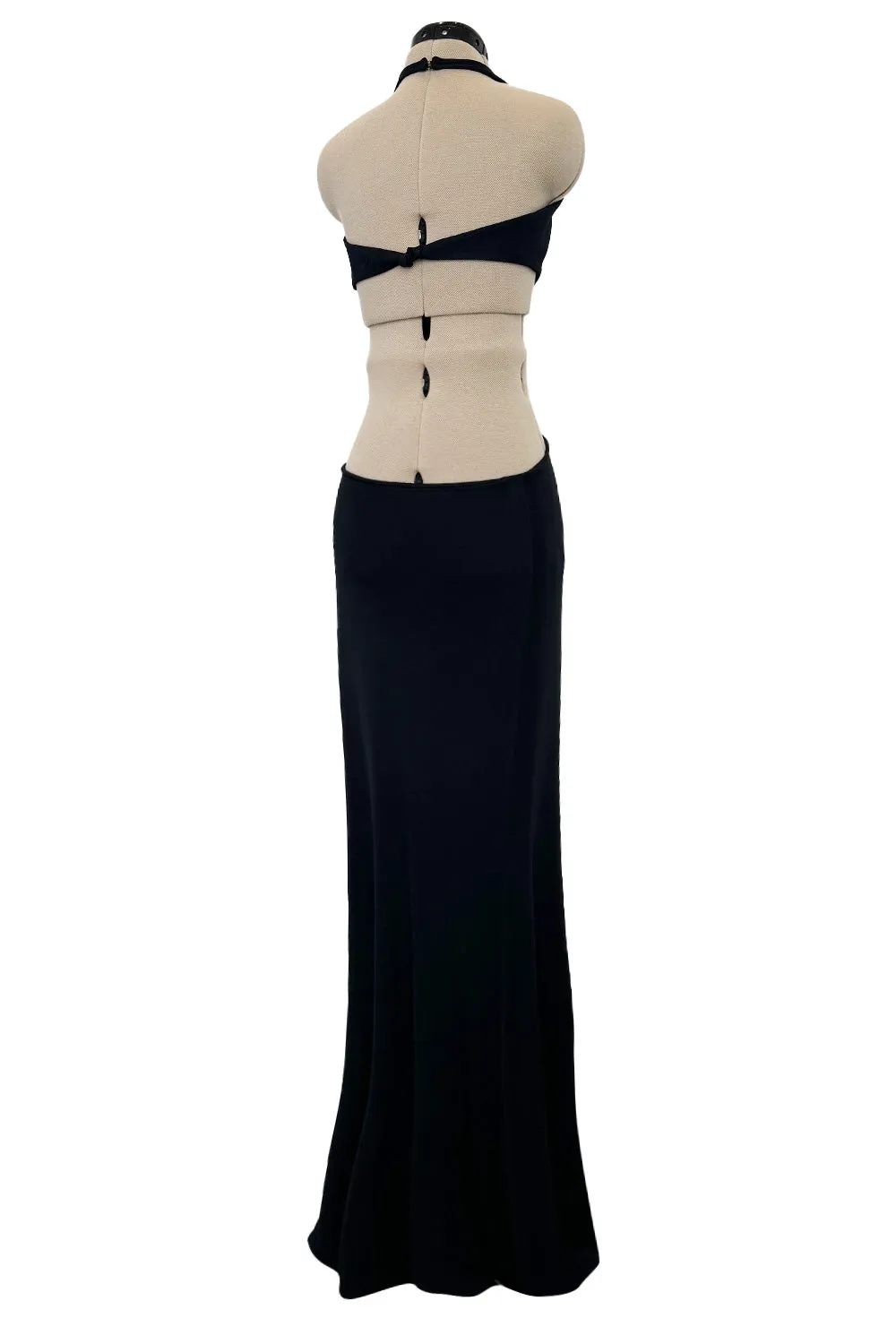 Spectacular Spring 1973 Halston Runway Side Cut Out Black Jersey Bias Cut Dress w Open Back