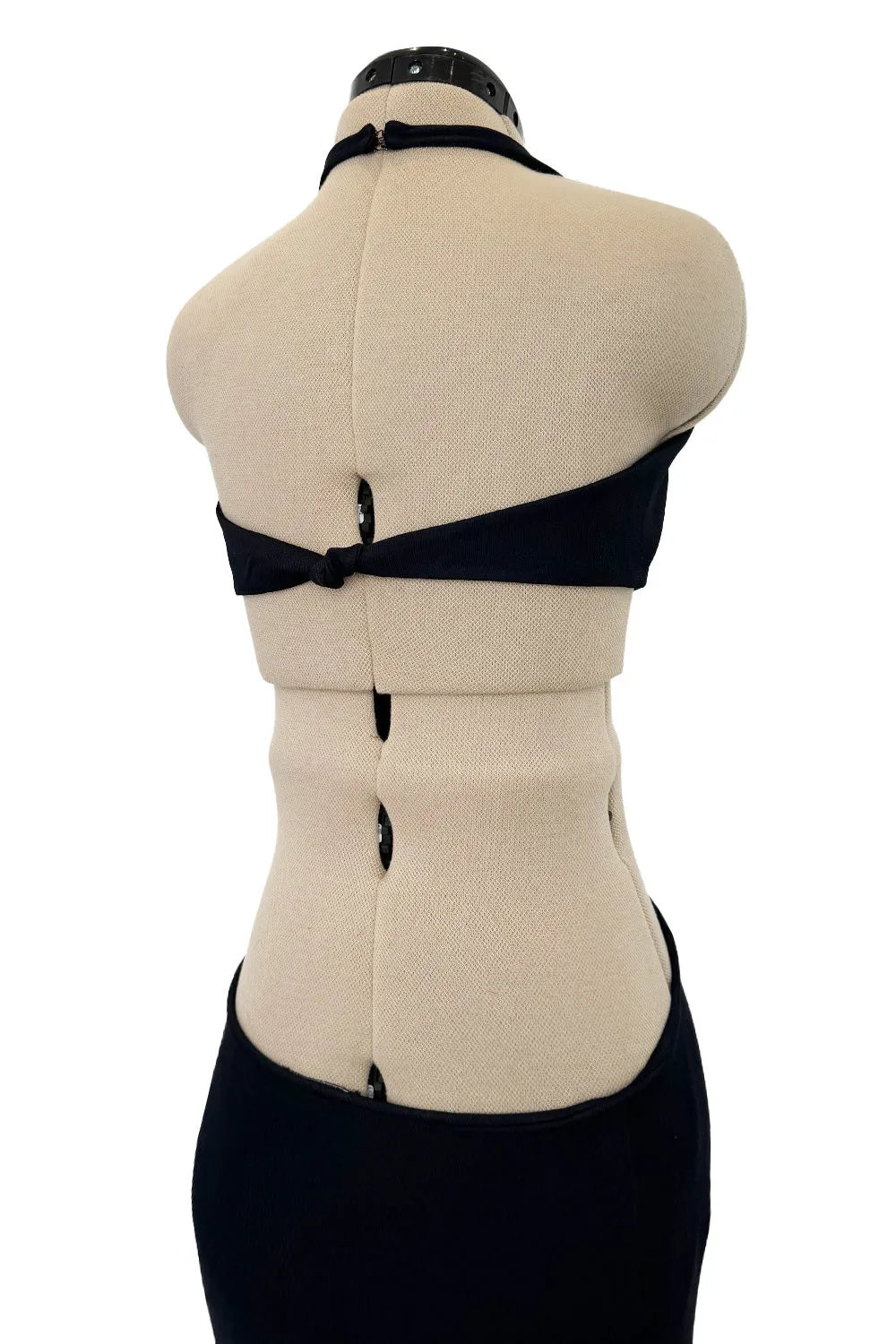 Spectacular Spring 1973 Halston Runway Side Cut Out Black Jersey Bias Cut Dress w Open Back