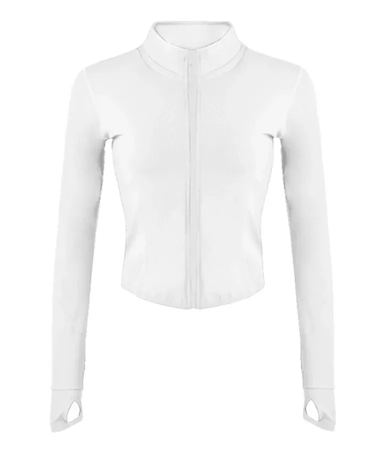 sports solid color nylon high neck active tops coat