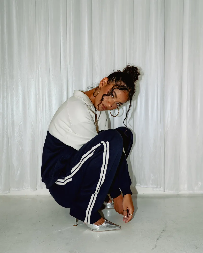 Straight Leg Track Pant - Navy/Off-White
