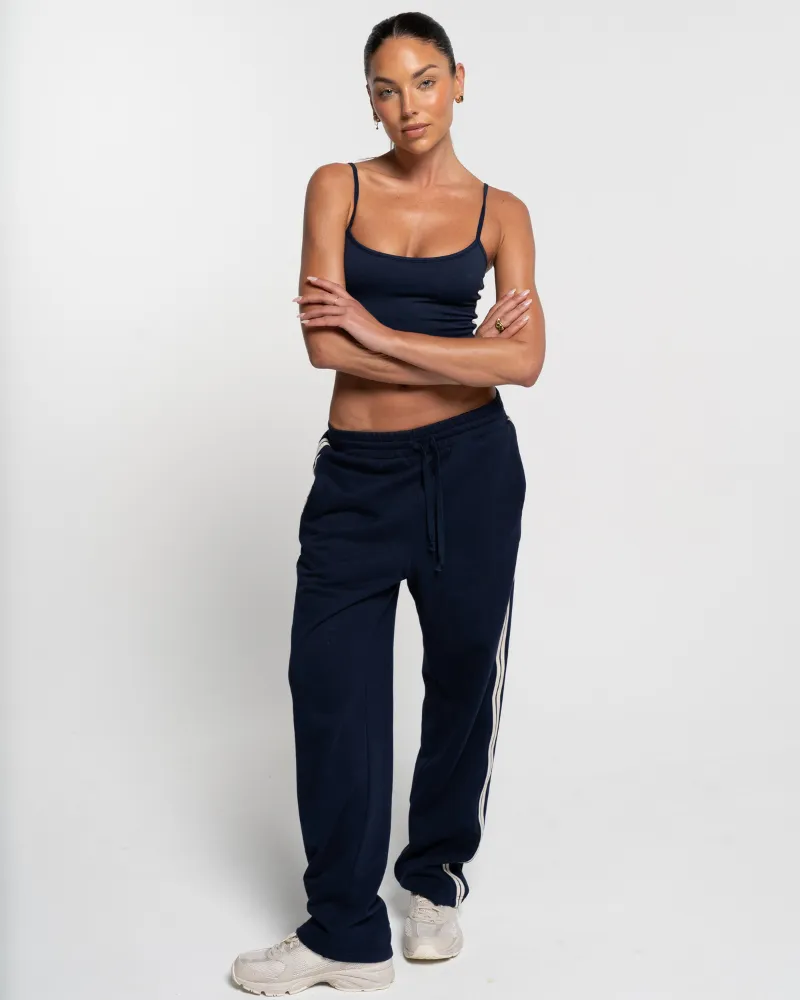 Straight Leg Track Pant - Navy/Off-White