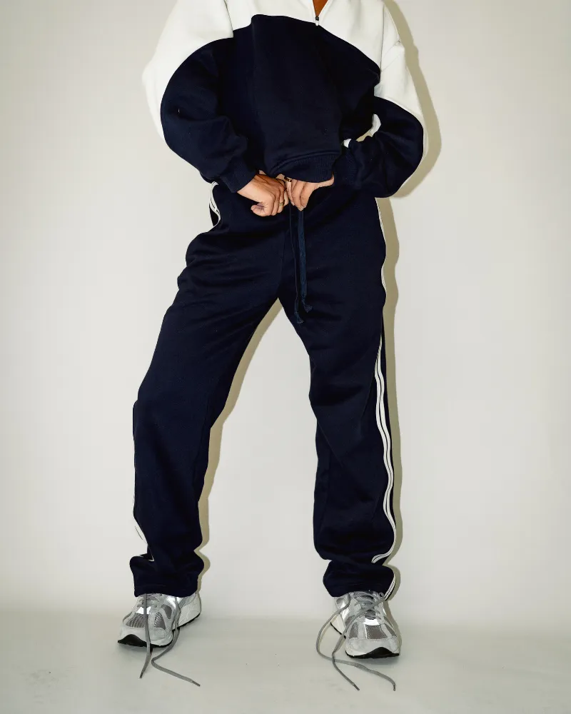 Straight Leg Track Pant - Navy/Off-White