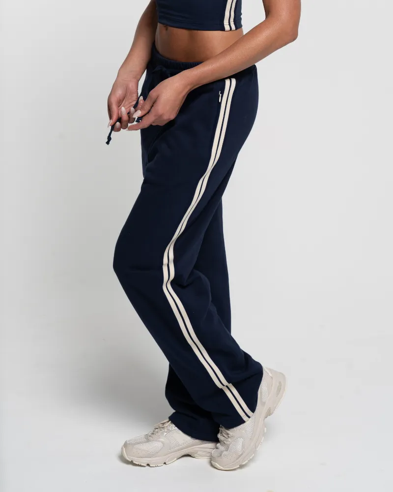 Straight Leg Track Pant - Navy/Off-White