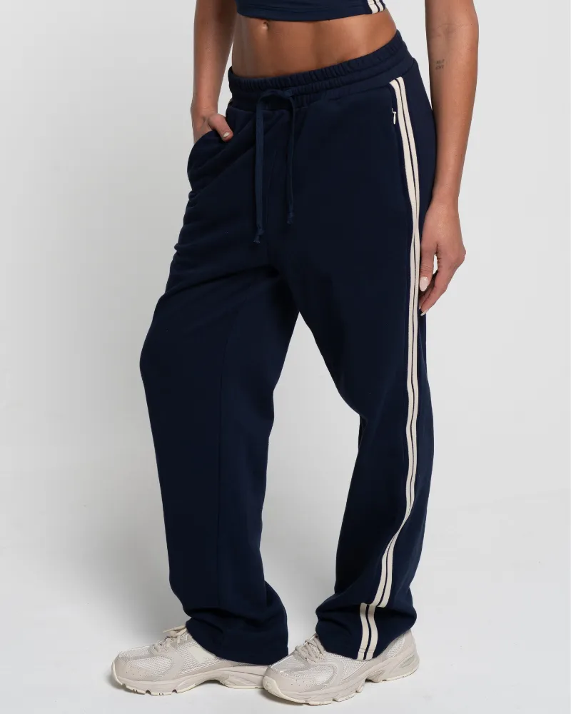 Straight Leg Track Pant - Navy/Off-White