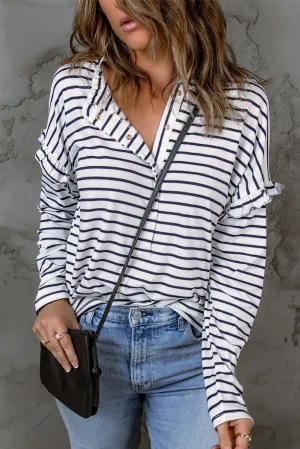 Striped Ruffled Long Sleeve Top