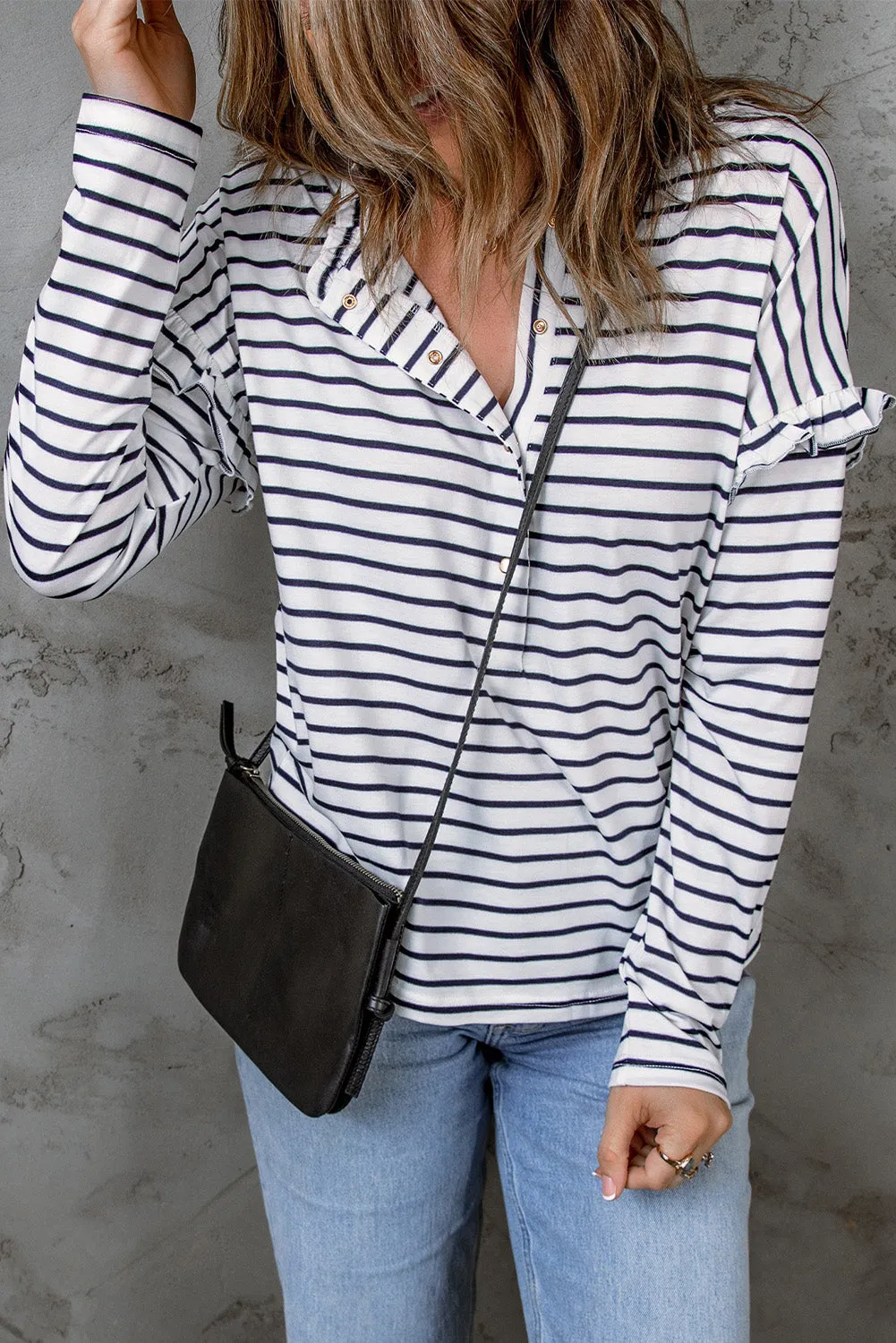 Striped Ruffled Long Sleeve Top