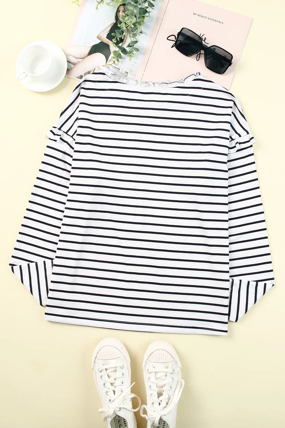 Striped Ruffled Long Sleeve Top