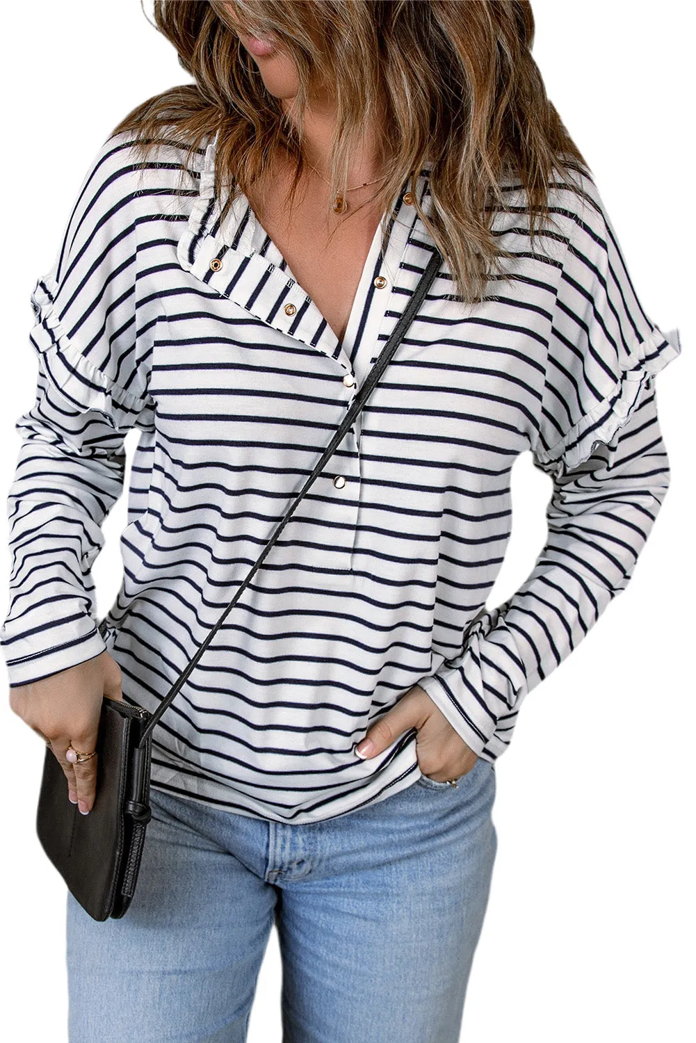 Striped Ruffled Long Sleeve Top