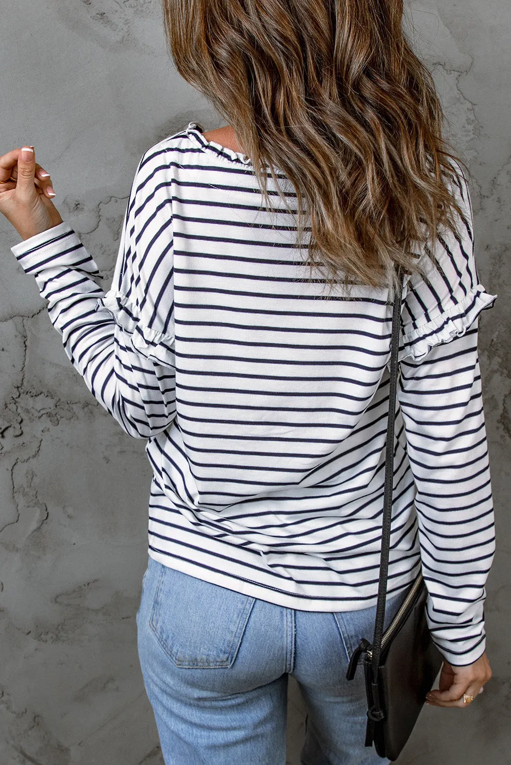 Striped Ruffled Long Sleeve Top