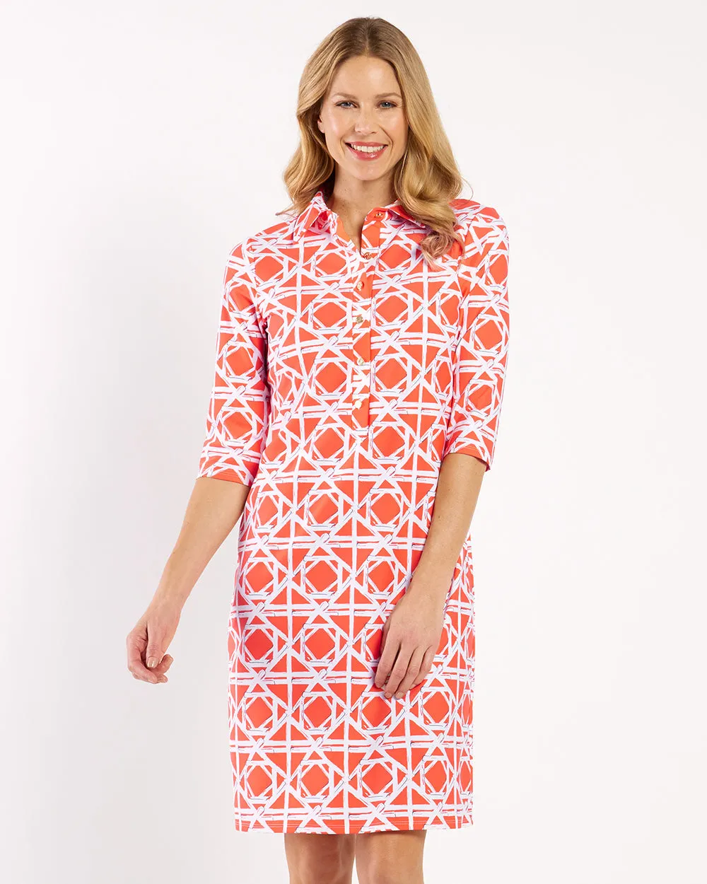 Susanna Shirt Dress in Bamboo Rattan Coral by Jude Connally