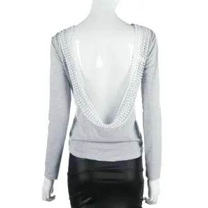T-shirt Long Sleeve O-Neck Women Backless Tops T-Shirt Cotton Lace Shirt Casual Tee Women Clothing