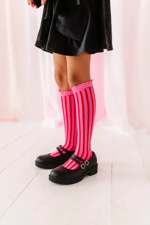 Taffy Pink Stripe Knee High Socks