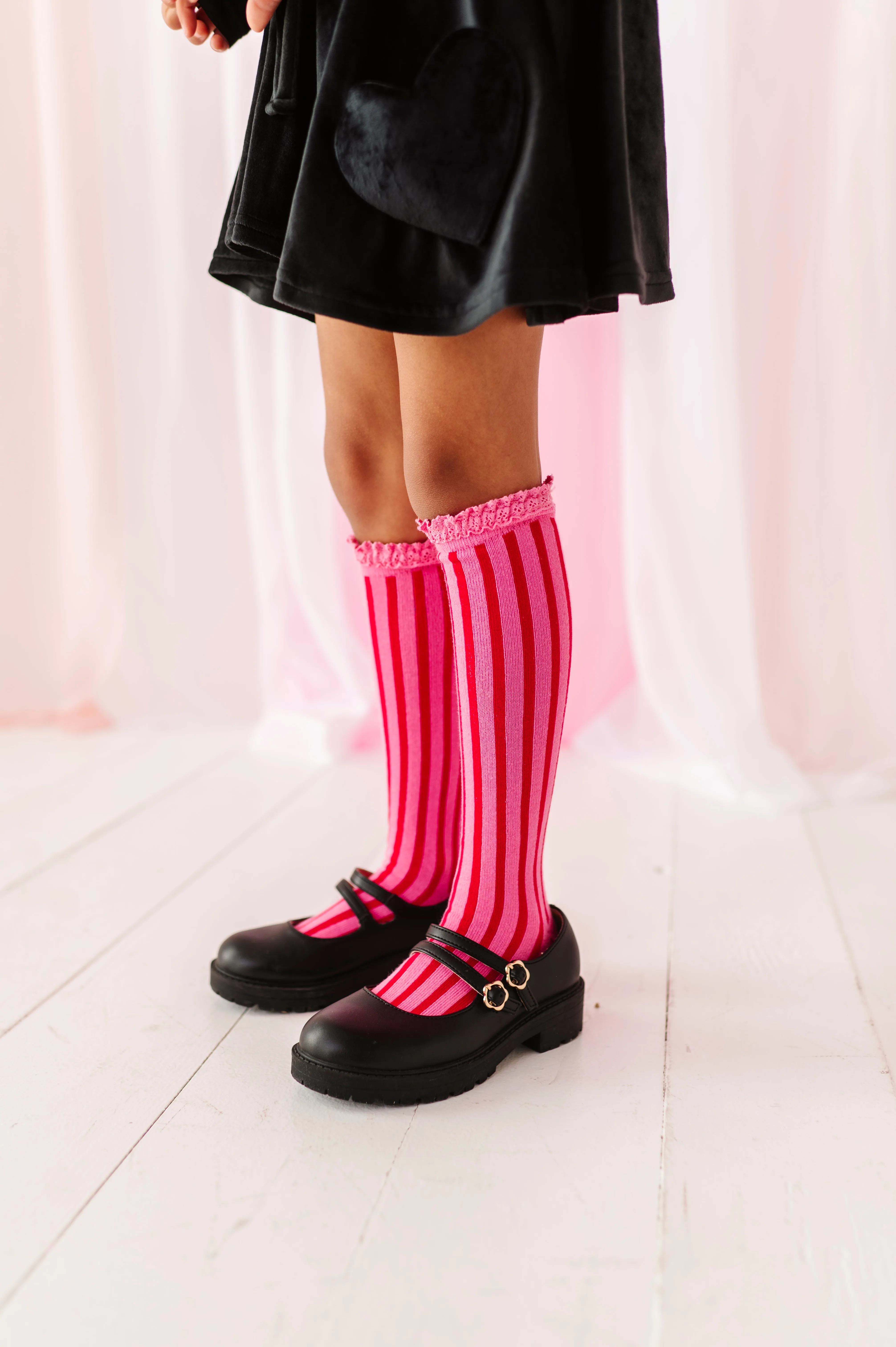 Taffy Pink Stripe Knee High Socks