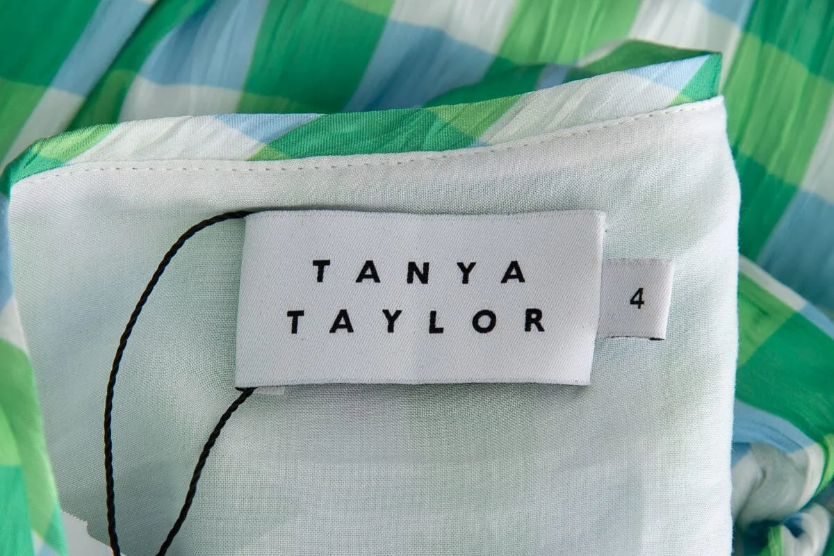 Tanya Taylor Blue & Green Shimmer Plaid Wrap Dress SZ 4