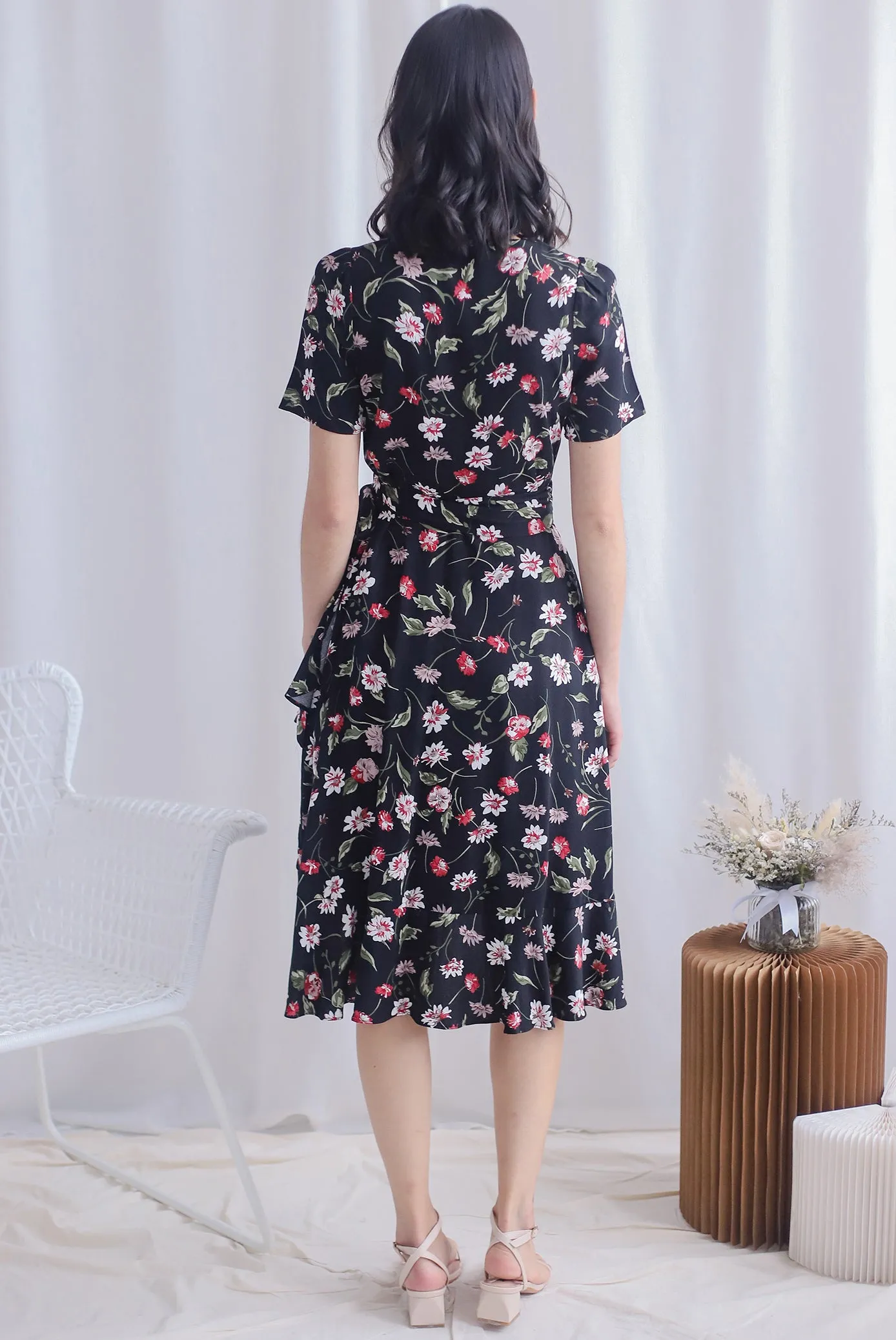 TDC Haylie Floral Wrap Dress In Black